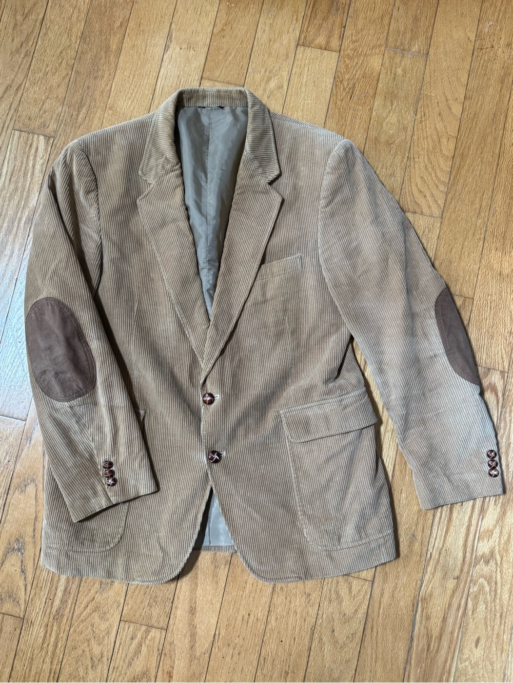 Vintage Johnny Carson Corduroy Tan Blazer 42R Suede Elbow Patch Heritage Grandpa
